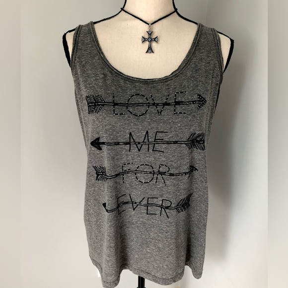 Maurices LOVE🖤ME🖤FOR🖤EVER Arrow Tank Top Size Large - Picture 4 of 7